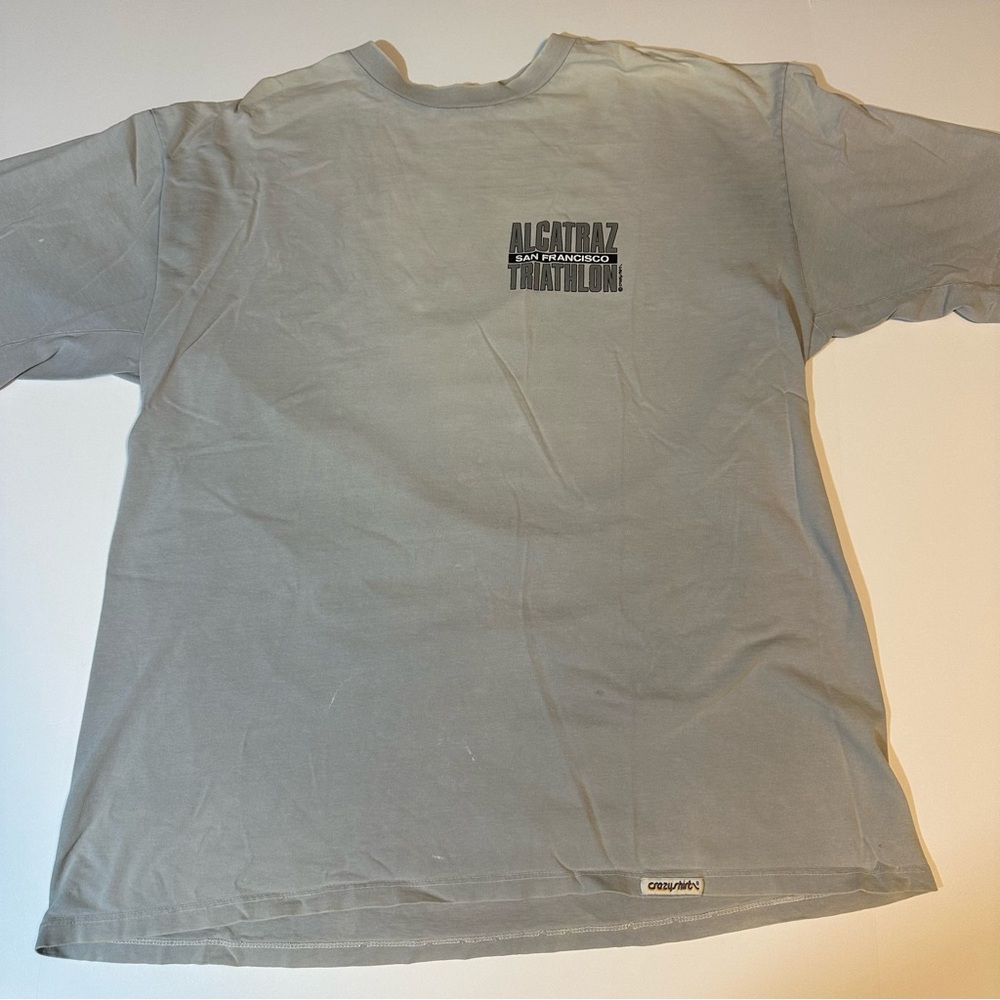 Vtg 90s Crazy Shirts Alcatraz Triathlon T Shirt Faded Single Stitch